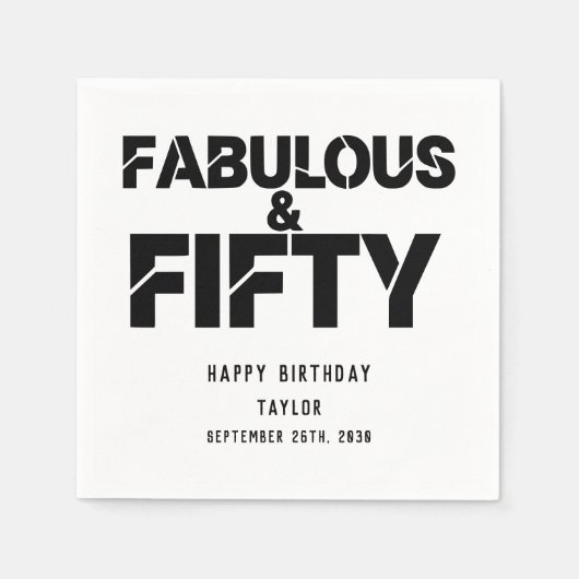 Fabelhaft und Fünfzig Geburtstag Schwarze Fettschr Serviette (Vorderseite)