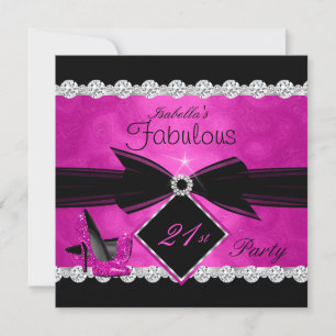 Fabelhafte 21 Hot Pink Schwarz Silber Geburtstagsf Einladung