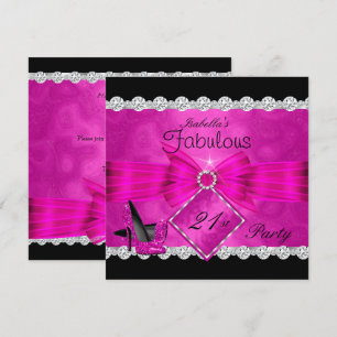 Fabelhafte 21 Hot Pink Schwarz Silber Geburtstagsf Einladung