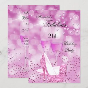 Fabelhafte 21. Party-Schimmer Rosa High Heels Einladung