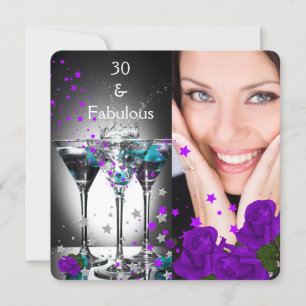 Fabelhafte 30 Geburtstag Teal Lila Rosen Foto 2 Einladung