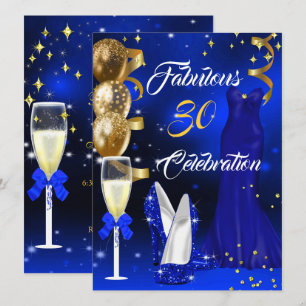 Fabelhafte 30er Champagner-Party Royalblaue High H Einladung