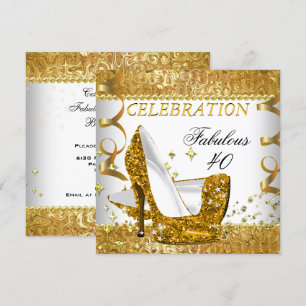 Fabelhafte 40 Glitzer Weiß Gold Absätze Geburtstag Einladung