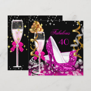 Fabelhafte 40 Hot Pink Gold Blasen Glitter-Party 2 Einladung