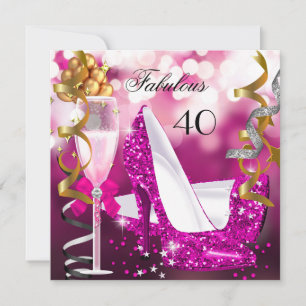 Fabelhafte 40 Hot Pink Gold Blasen Glitter Party 3 Einladung
