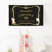 fabelhafte 50 Black Gold Heelse Champagne Geburtst Banner (Insitu)
