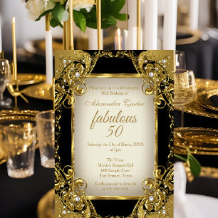 Fabelhafte 50 Foto schwarz beige Goldene Perle Par Einladung