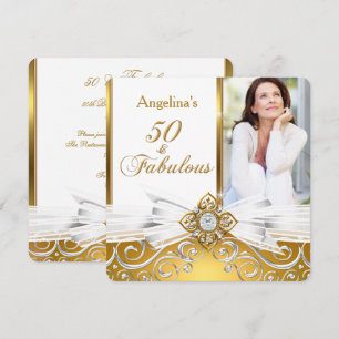 Fabelhafte 50 Foto Weiß Gold Damast Geburtstagsfei Einladung
