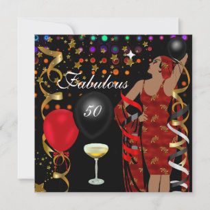 Fabelhafte 50 Fünfzig Diva Geburtstag Schwarz Rot  Einladung