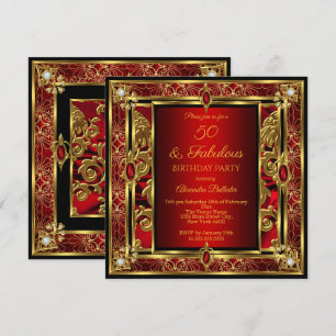 Fabelhafte 50 Geburtstag Roter Rubindamask Gold Di Einladung