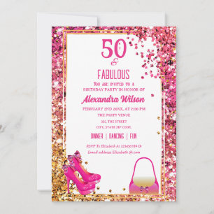 Fabelhafte 50. Geburtstags High Heels Rosa Glitzer Einladung