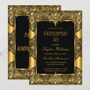 Fabelhafte 50 Glamour Schwarze Spitze Perle Gold Einladung