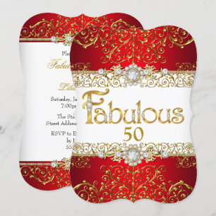 Fabelhafte 50 Gold Diamant Rot Glamour Geburtstag Einladung