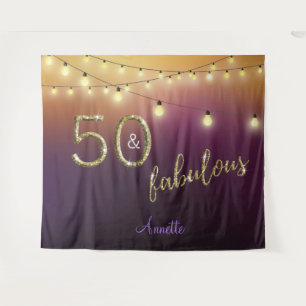 Fabelhafte 50 Goldene Lichter Violett Hintergrundf Wandteppich