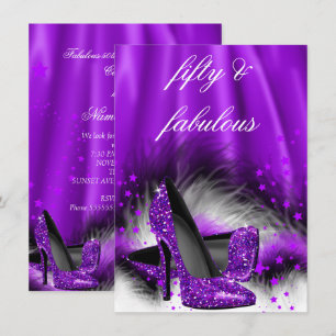 Fabelhafte 50 lila Sterne High Heels Geburtstagsfe Einladung