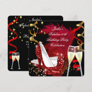 Fabelhafte 50. Rot glitzernde High Heel Geburtstag Einladung