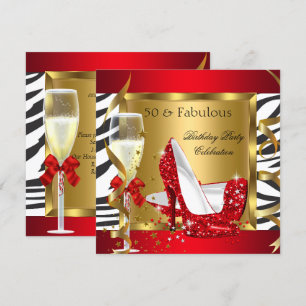 Fabelhafte 50 rote Glitter High Heel Zebra Champag Einladung