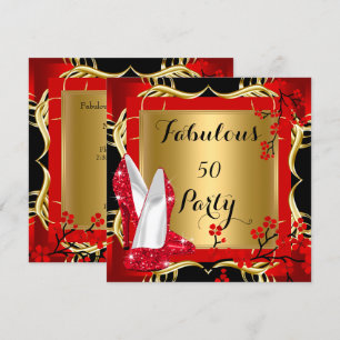 Fabelhafte 50 rote High Heels Blossom Schwarz Gold Einladung