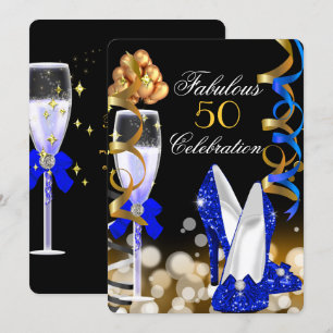 Fabelhafte 50 Royal Blau Schwarz Gold Geburtstagsf Einladung