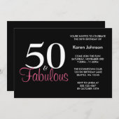 Fabelhafte 50. schwarze und rosa einladung (Vorne/Hinten)