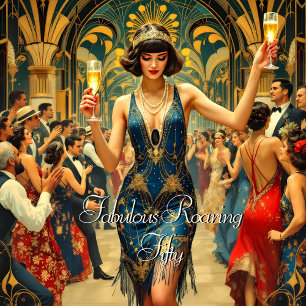 Fabelhafte 50er 1920er Art Deco Frau Blau Einladung