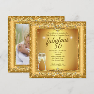 Fabelhafte 50er Glanz Gold Champagner Party Foto Einladung