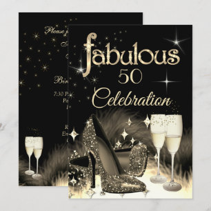 Fabelhafte 50er Party Glitter Sepia Beige Champagn Einladung