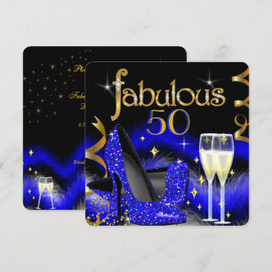 Fabelhafte 50er Party Royal Blaue High Heels Gold  Einladung