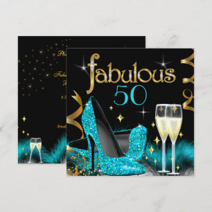 Fabelhafte 50er Party Türkisblaue High Heels Gold  Einladung