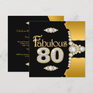 Fabelhafte 80. 80. Geburtstags-Gold-Schwarz-Diaman Einladung