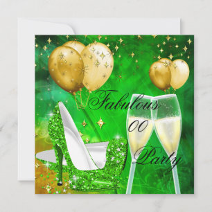 Fabelhafte Champagner-Geburtstags-High-Heels Grün  Einladung