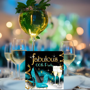 Fabelhafte Champagner-Party-Glitter-Türkis-Absatzs Einladung