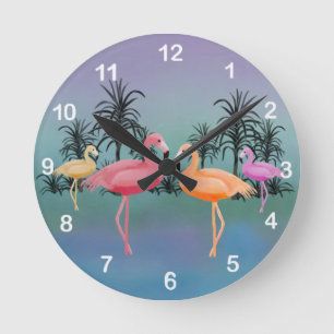 Fabelhafte Flamingo-Uhr Runde Wanduhr