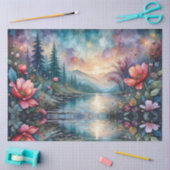 Fabelhafte florale farbenfrohe Flusslandschaft Seidenpapier (Basteln)