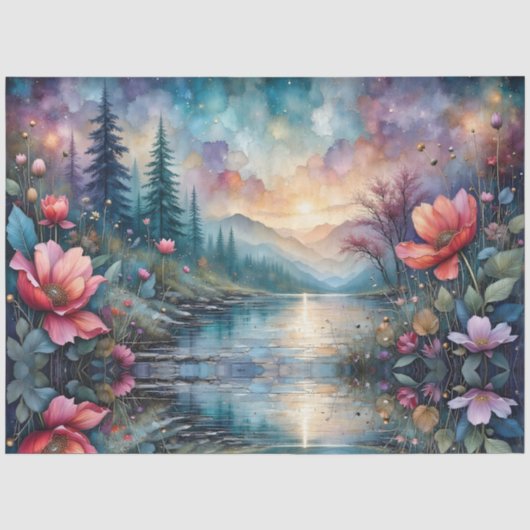 Fabelhafte florale farbenfrohe Flusslandschaft Seidenpapier (Vorderseite)