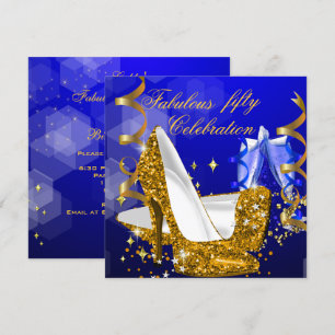 Fabelhafte Glitter Blau Gold High Heel Geburtstag  Einladung