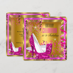Fabelhafte Glitter Rosa High Heels Gold Geburtstag Einladung