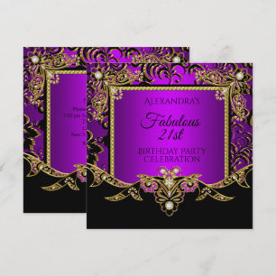 Fabelhafte Gold-Purple-Black 21. Geburtstagsfeier Einladung