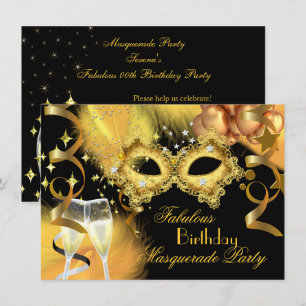 Fabelhafte goldene schwarze Maskenball-Geburtstags Einladung
