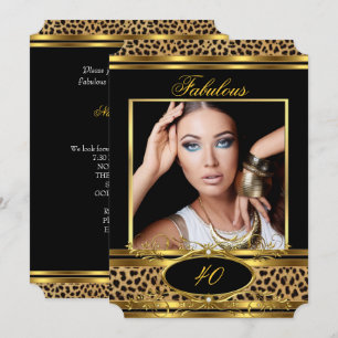 Fabelhafte Leopard Geburtstagsfeier Schwarz Gold F Einladung