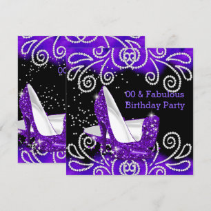 Fabelhafte lila Glitter-High-Heels-Geburtstagsfeie Einladung