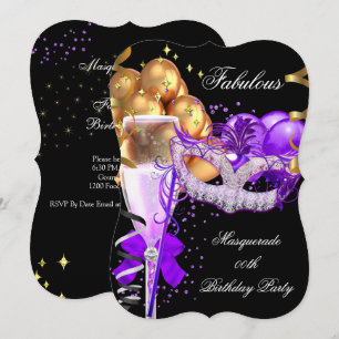 Fabelhafte lila-gold-schwarze Maskenparty 4 Einladung