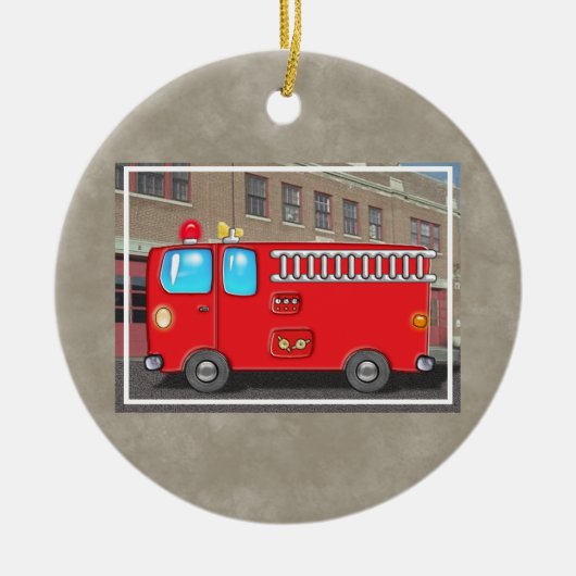 Fabelhafte Löschfahrzeug-und Feuerwache Keramikornament (Vorne)