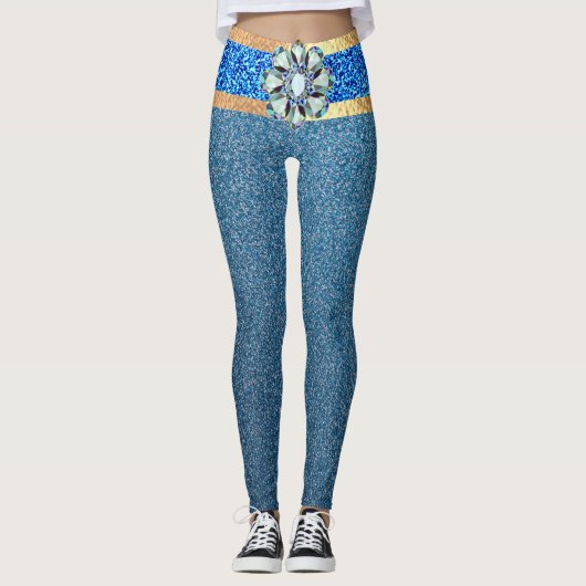 fabelhafte Meerjungfrau simuliert blaues Glitzer Leggings (Vorderseite)