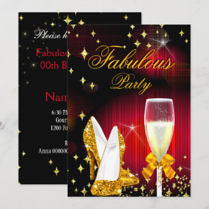 Fabelhafte rote goldene Glitter High Heels Party Einladung
