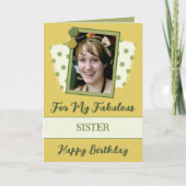 Fabelhafte Schwester Foto Name Grün Gold Geburtsta Karte (Vorderseite)