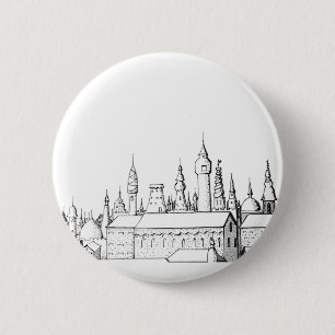 Fabelhafte Stadt . Kunstwerk . Schwarz und Weiß Button