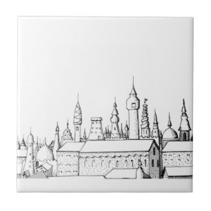 Fabelhafte Stadt . Kunstwerk . Schwarz und Weiß Fliese