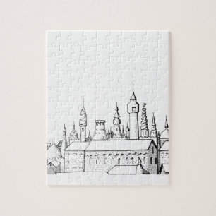 Fabelhafte Stadt . Kunstwerk . Schwarz und Weiß Puzzle