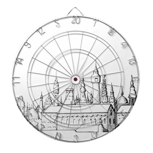 fabelhafte Stadt . Kunstwerke in Schwarz-Weiß. Dartscheibe (vorne)